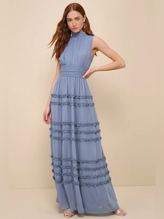 Lulus Dresses & Skirts - NWT Lulu's Enchantingly Sweet Slate Blue Chiffon Backless Maxi - M